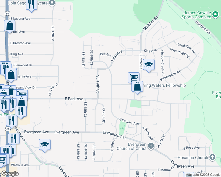 map of restaurants, bars, coffee shops, grocery stores, and more near 3120 Southeast 20th Street in Des Moines