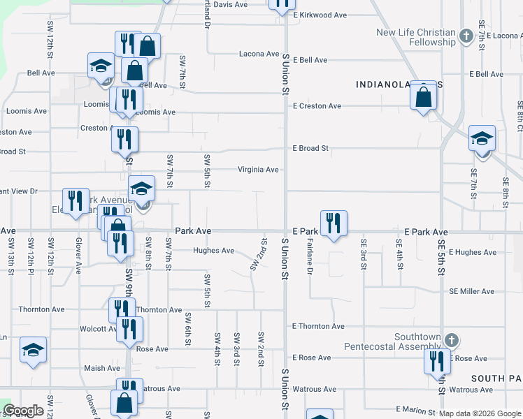 map of restaurants, bars, coffee shops, grocery stores, and more near 3132 Southwest 2nd Street in Des Moines