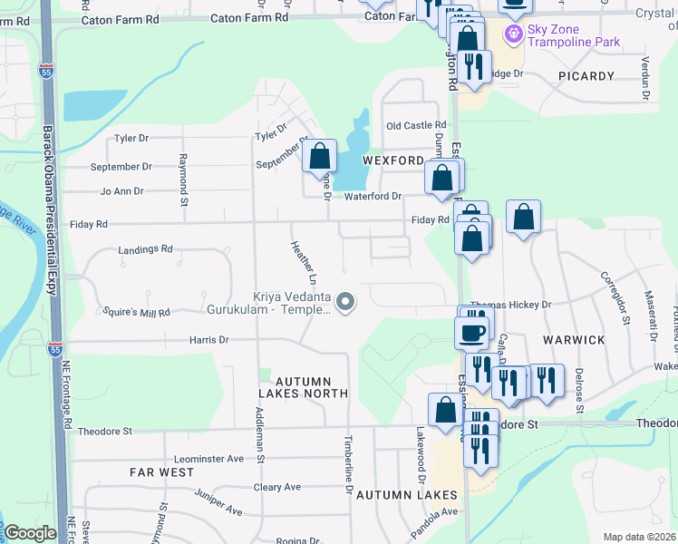 map of restaurants, bars, coffee shops, grocery stores, and more near 1957 Timberview Drive in Joliet