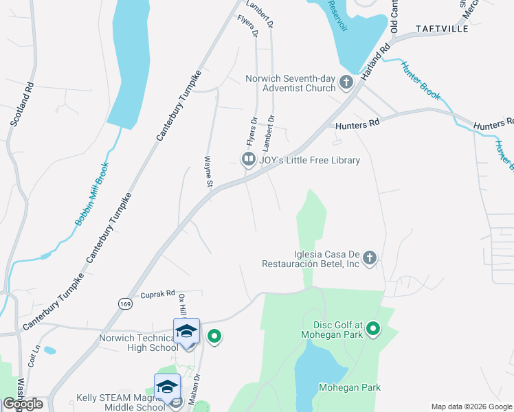 map of restaurants, bars, coffee shops, grocery stores, and more near 18 Larry Street in Norwich