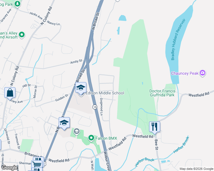 map of restaurants, bars, coffee shops, grocery stores, and more near 48 Pine Tree Ridge in Meriden