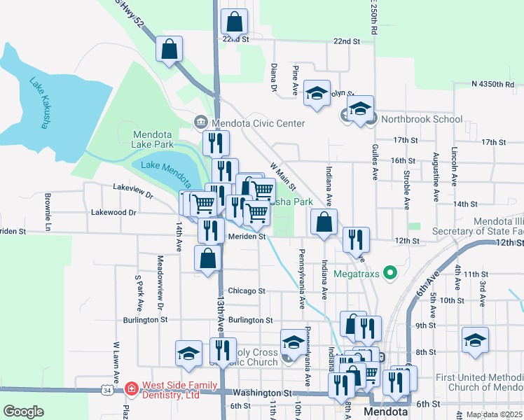 map of restaurants, bars, coffee shops, grocery stores, and more near 1501 13th Avenue in Mendota
