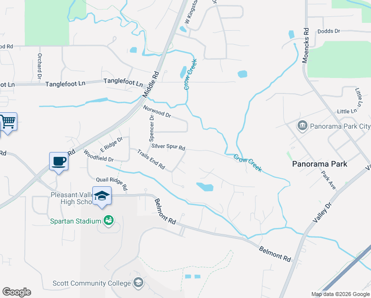 map of restaurants, bars, coffee shops, grocery stores, and more near 4861 Silver Spur Road in Bettendorf