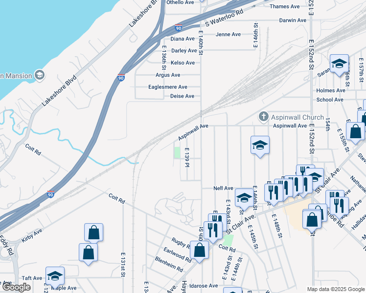 map of restaurants, bars, coffee shops, grocery stores, and more near 871 East 139th Street in Cleveland