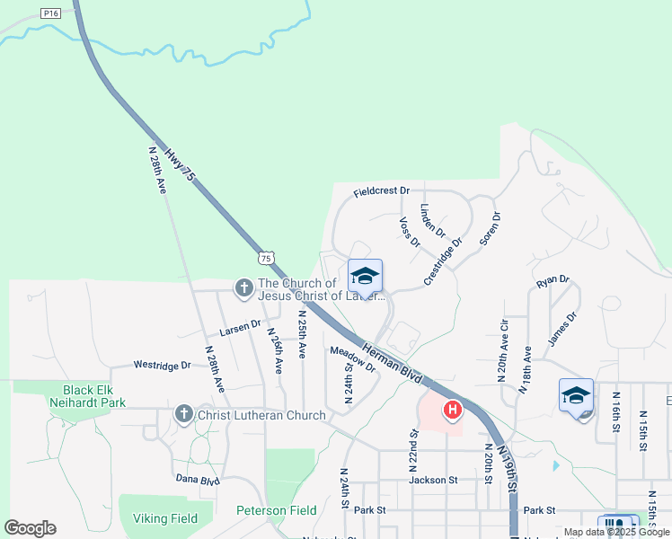 map of restaurants, bars, coffee shops, grocery stores, and more near 2500 Herman Boulevard in Blair