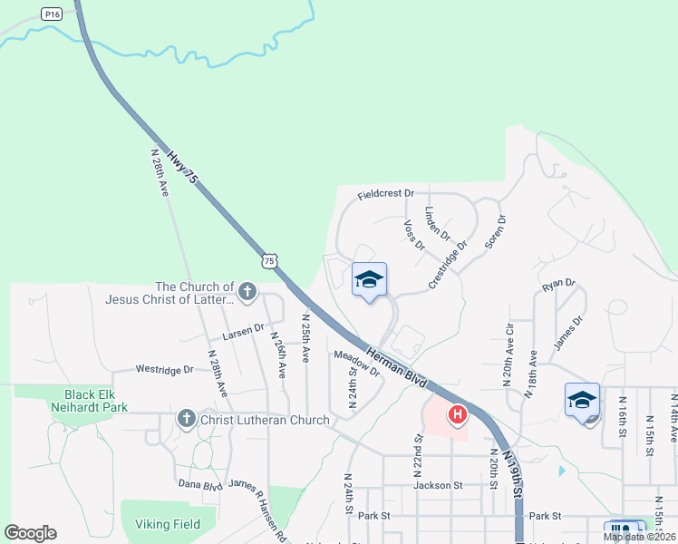 map of restaurants, bars, coffee shops, grocery stores, and more near 2500 Herman Boulevard in Blair