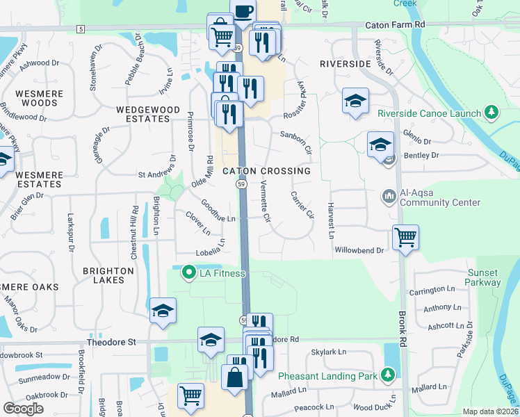 map of restaurants, bars, coffee shops, grocery stores, and more near 1907 Vermette Circle in Plainfield