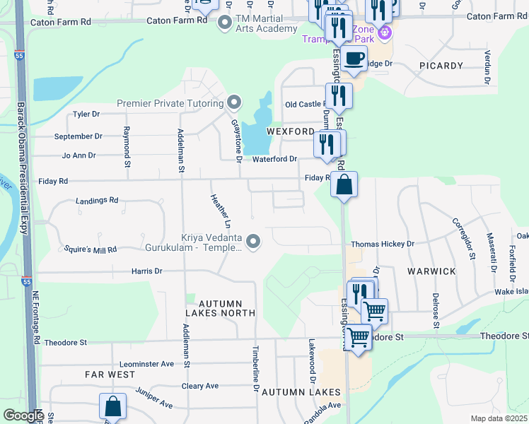 map of restaurants, bars, coffee shops, grocery stores, and more near 3357 D Hutchison Avenue in Joliet