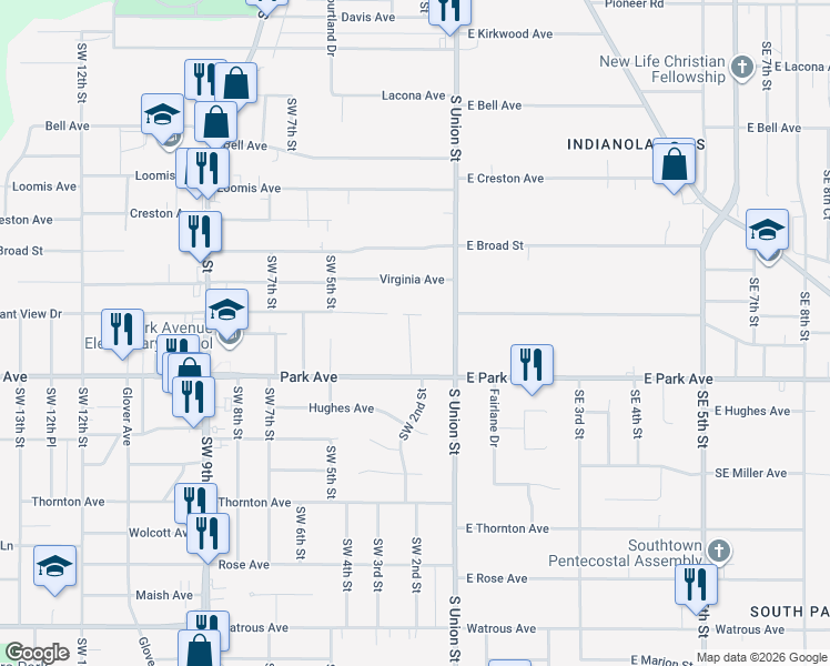 map of restaurants, bars, coffee shops, grocery stores, and more near 3132 Southwest 2nd Street in Des Moines
