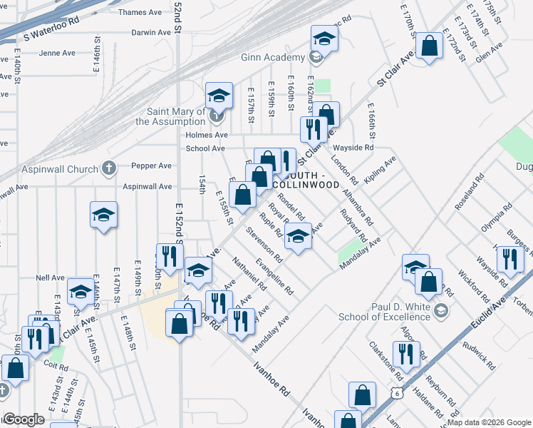 map of restaurants, bars, coffee shops, grocery stores, and more near 882 Ruple Road in Cleveland
