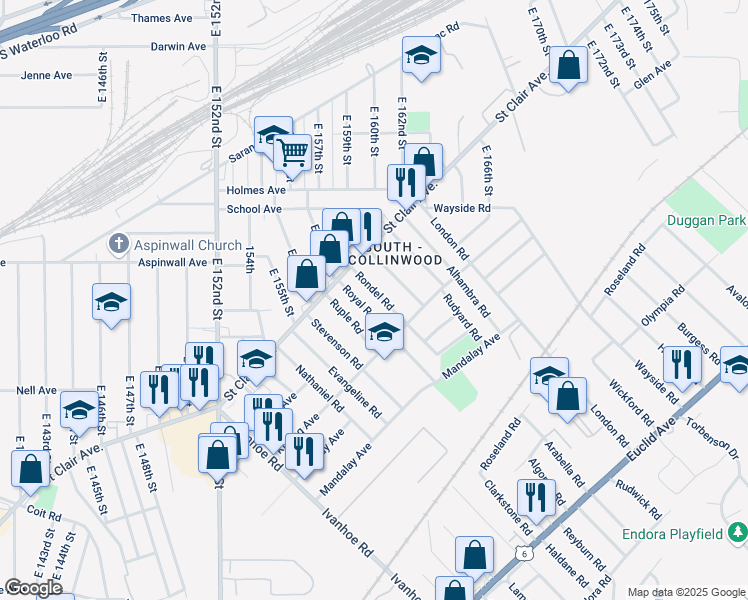 map of restaurants, bars, coffee shops, grocery stores, and more near 872 Rondel Road in Cleveland