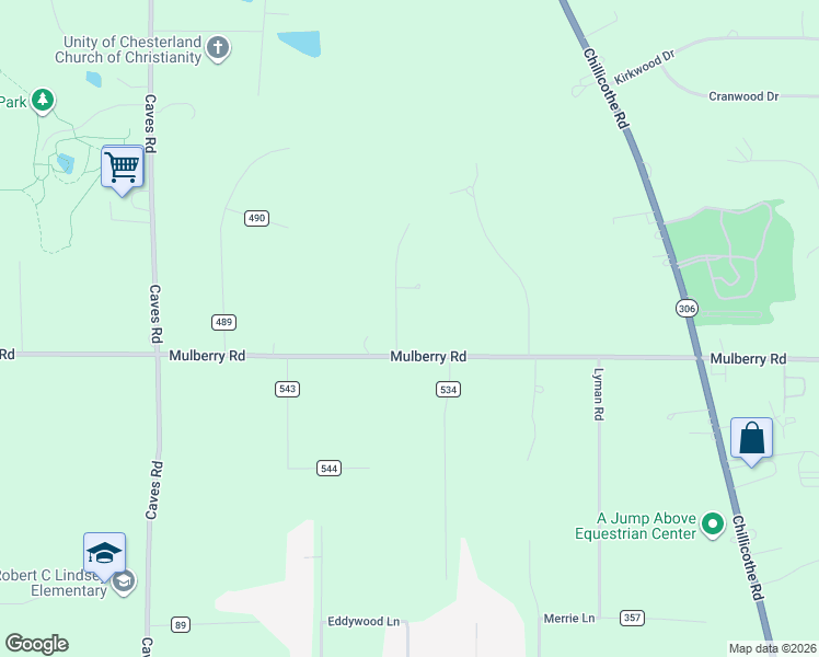 map of restaurants, bars, coffee shops, grocery stores, and more near 8076 Mulberry Road in Chesterland