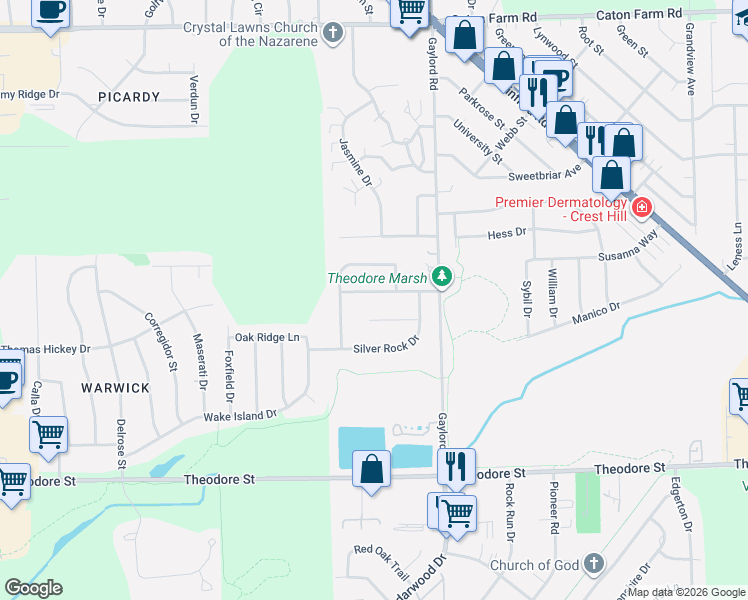 map of restaurants, bars, coffee shops, grocery stores, and more near 2508 Fox Meadow Drive in Crest Hill
