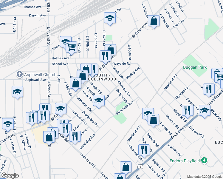 map of restaurants, bars, coffee shops, grocery stores, and more near 849 Whitcomb Road in Cleveland
