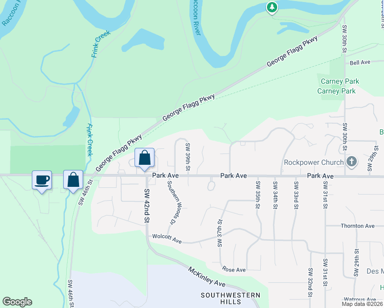 map of restaurants, bars, coffee shops, grocery stores, and more near 3017 Southwest 39th Street in Des Moines