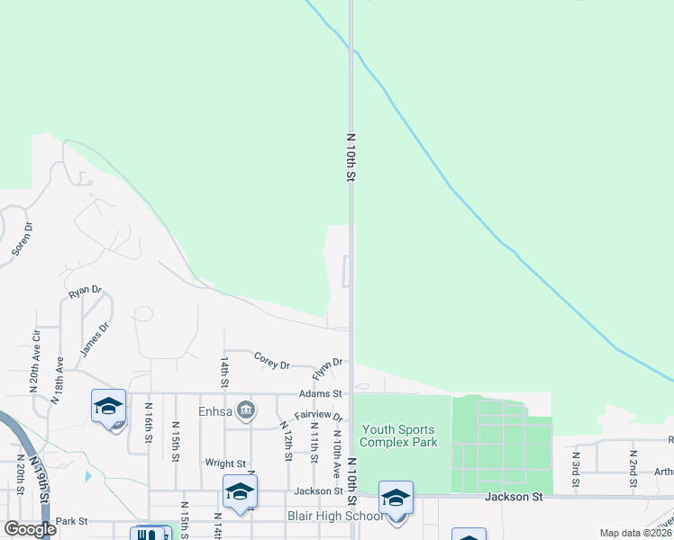 map of restaurants, bars, coffee shops, grocery stores, and more near 1215 North 10th Street in Blair