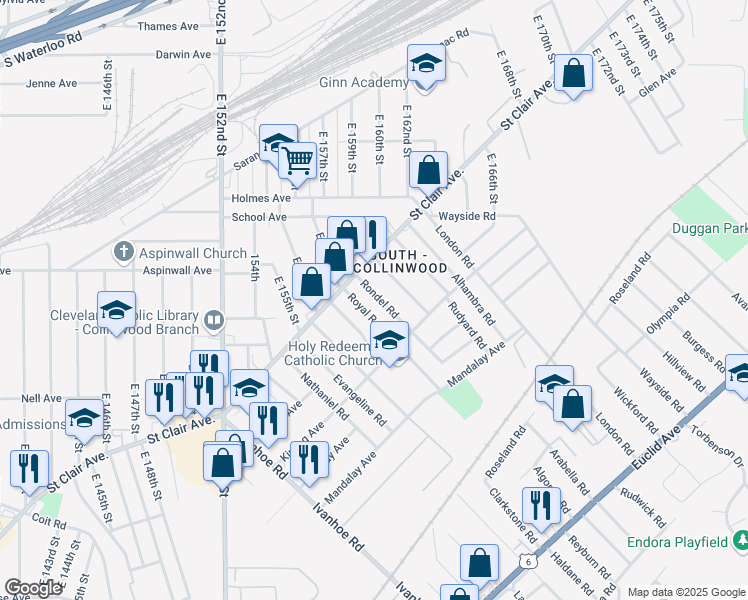 map of restaurants, bars, coffee shops, grocery stores, and more near in Cleveland