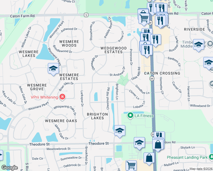 map of restaurants, bars, coffee shops, grocery stores, and more near 5103 Brighton Lane in Plainfield