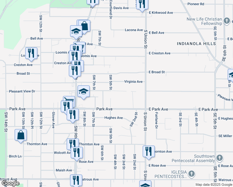 map of restaurants, bars, coffee shops, grocery stores, and more near 404 Pleasant View Drive in Des Moines