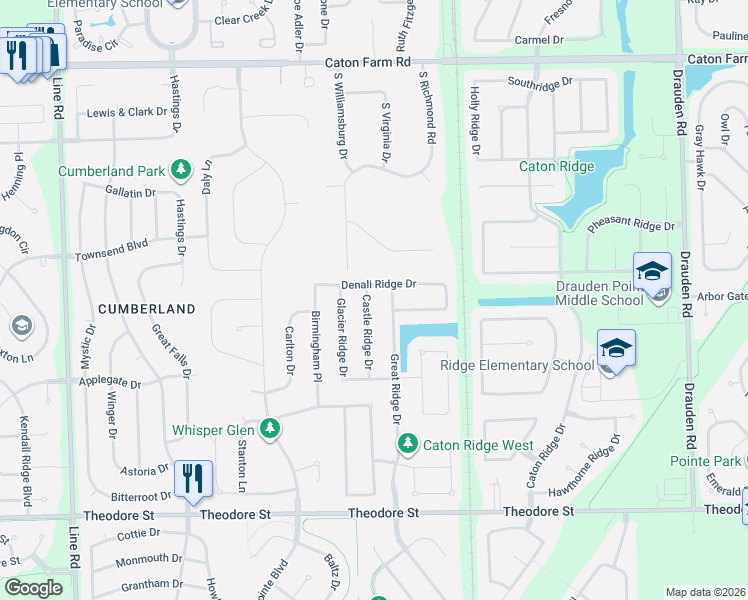 map of restaurants, bars, coffee shops, grocery stores, and more near 6507 Denali Ridge Drive in Plainfield