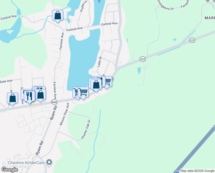 map of restaurants, bars, coffee shops, grocery stores, and more near 1810 Meriden Road in Wolcott