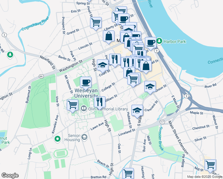 map of restaurants, bars, coffee shops, grocery stores, and more near 56 Hamlin Street in Middletown