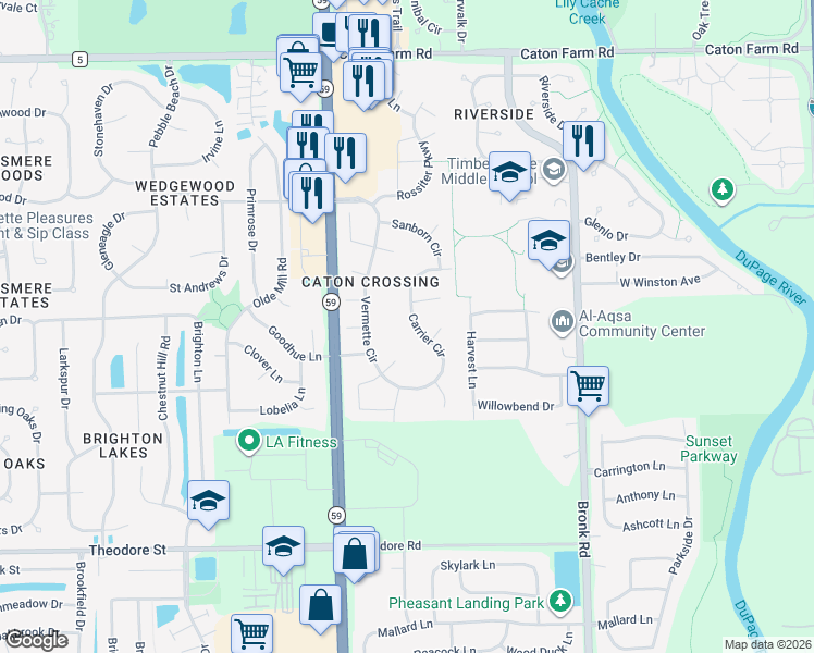 map of restaurants, bars, coffee shops, grocery stores, and more near 1921 Carrier Circle in Plainfield