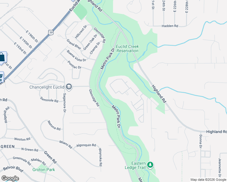 map of restaurants, bars, coffee shops, grocery stores, and more near 38 Trenton Square in Euclid