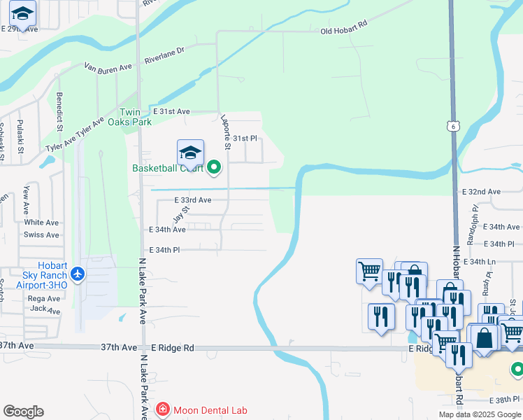 map of restaurants, bars, coffee shops, grocery stores, and more near 1631 East 33rd Avenue in Hobart
