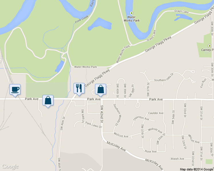 map of restaurants, bars, coffee shops, grocery stores, and more near 4205 Park Avenue in Des Moines