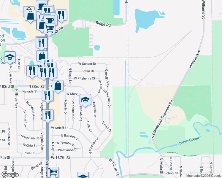 map of restaurants, bars, coffee shops, grocery stores, and more near 609 Carroll Parkway in Glenwood
