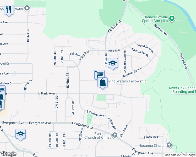 map of restaurants, bars, coffee shops, grocery stores, and more near 2198 East Virginia Avenue in Des Moines