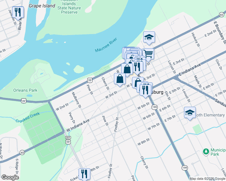 map of restaurants, bars, coffee shops, grocery stores, and more near 232 West 2nd Street in Perrysburg