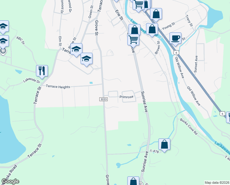 map of restaurants, bars, coffee shops, grocery stores, and more near 307 Saint James Circle in Honesdale
