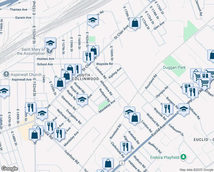 map of restaurants, bars, coffee shops, grocery stores, and more near 871 London Road in Cleveland
