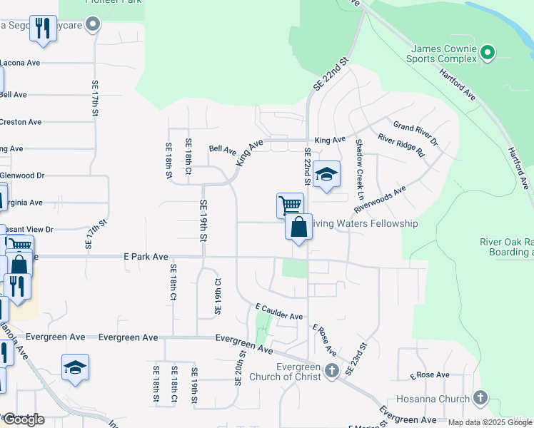 map of restaurants, bars, coffee shops, grocery stores, and more near 2100 East Virginia Avenue in Des Moines