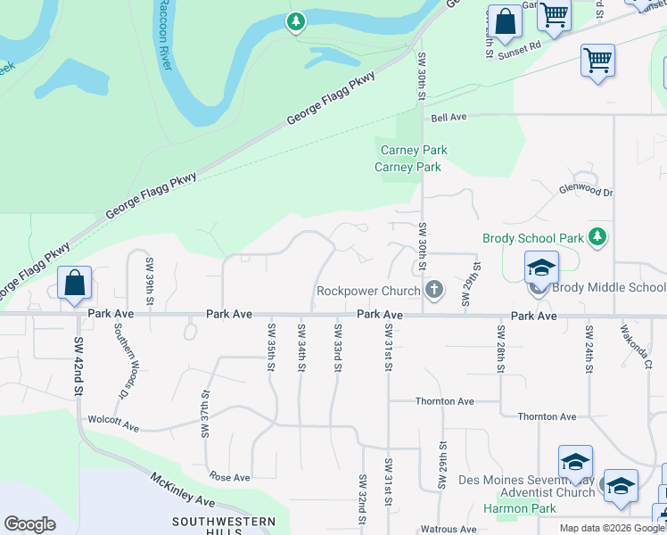 map of restaurants, bars, coffee shops, grocery stores, and more near 2961 Sioux Run in Des Moines