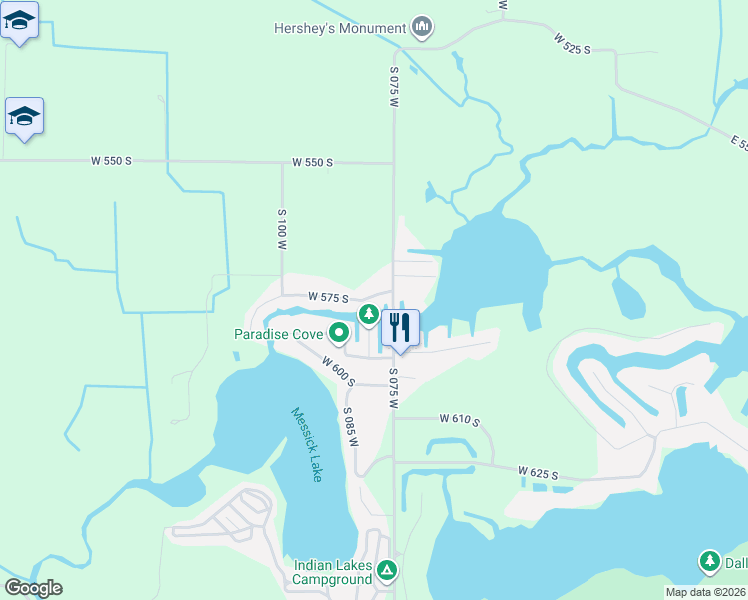 map of restaurants, bars, coffee shops, grocery stores, and more near 751-963 W 575 S in Wolcottville