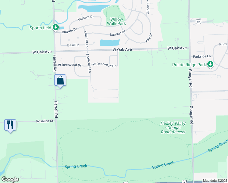 map of restaurants, bars, coffee shops, grocery stores, and more near 18021 South Mitchell Lane in Lockport