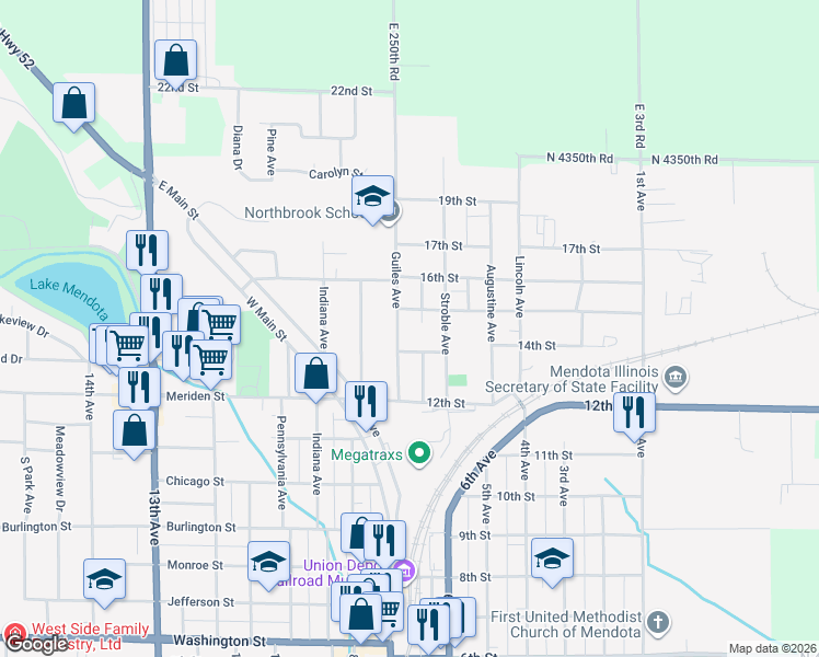 map of restaurants, bars, coffee shops, grocery stores, and more near 1509 Guiles Avenue in Mendota