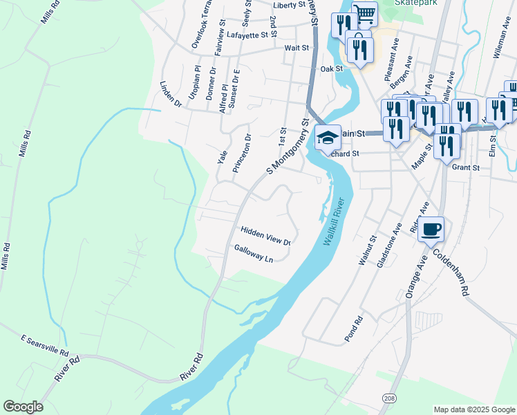 map of restaurants, bars, coffee shops, grocery stores, and more near 2 Evergreen Lane in Walden