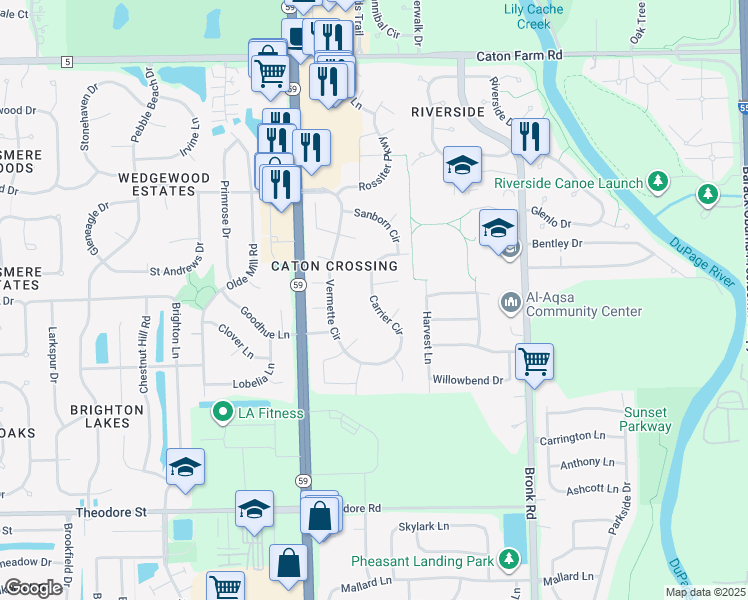 map of restaurants, bars, coffee shops, grocery stores, and more near 1921 Carrier Circle in Plainfield
