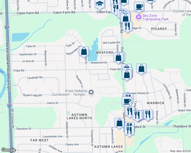 map of restaurants, bars, coffee shops, grocery stores, and more near 3308 Timbers Edge Circle in Joliet