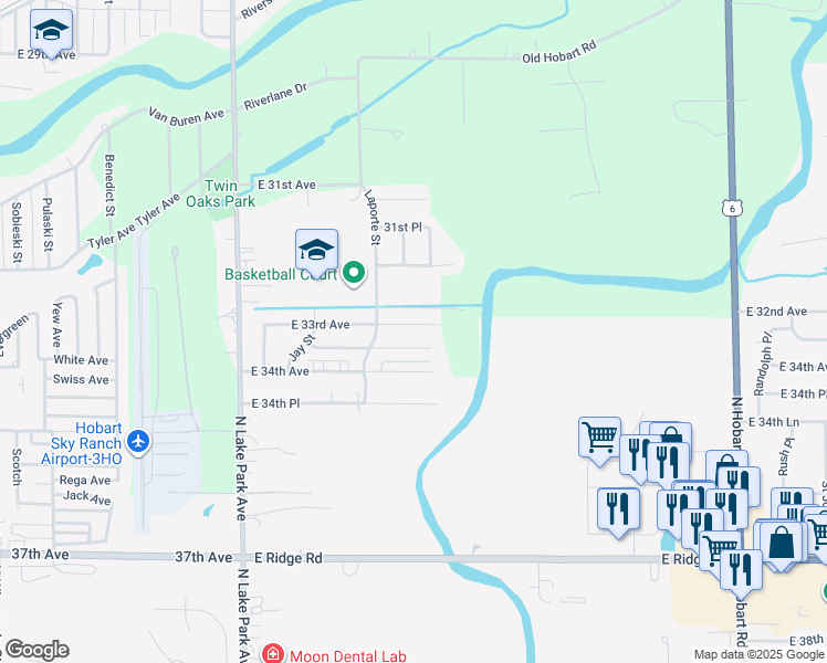 map of restaurants, bars, coffee shops, grocery stores, and more near 1631 East 33rd Avenue in Hobart