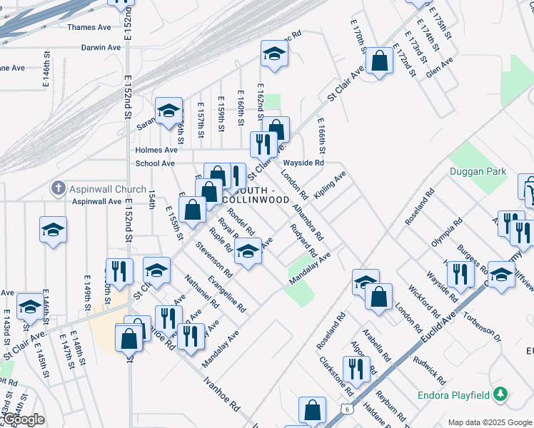 map of restaurants, bars, coffee shops, grocery stores, and more near 849 Whitcomb Road in Cleveland
