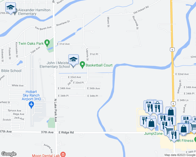 map of restaurants, bars, coffee shops, grocery stores, and more near 1637 East 33rd Avenue in Hobart