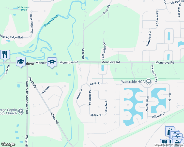 map of restaurants, bars, coffee shops, grocery stores, and more near 4551 Blystone Valley Drive in Maumee