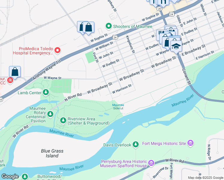 map of restaurants, bars, coffee shops, grocery stores, and more near 619 W Harrison St in Maumee