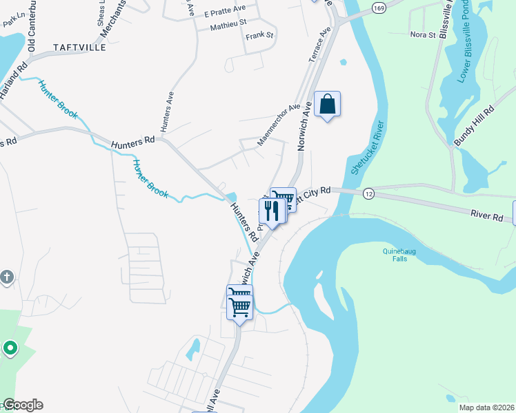 map of restaurants, bars, coffee shops, grocery stores, and more near 47 Prentice Street in Norwich