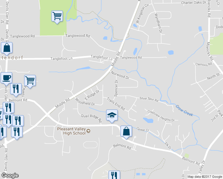 map of restaurants, bars, coffee shops, grocery stores, and more near 3400 Spencer Drive in Bettendorf